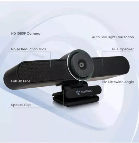 Wide Angle Webcam with Microphone and Speaker, Conference Room USB 1080P 60fp...