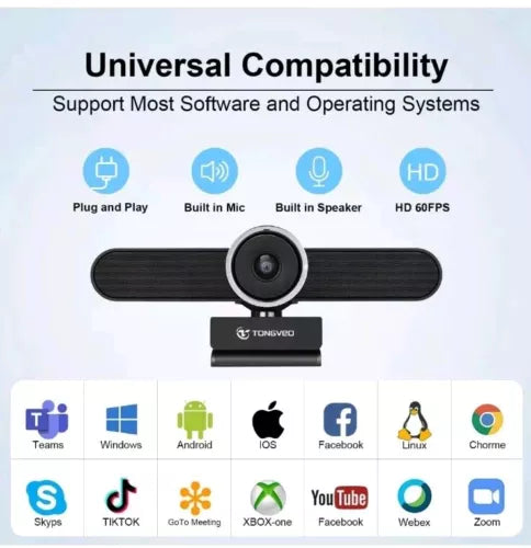 Wide Angle Webcam with Microphone and Speaker, Conference Room USB 1080P 60fp...