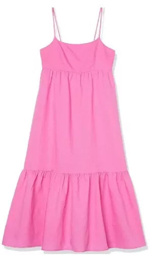 Goodthreads Women's Linen Tiered Midi Dress 55% Linen, 45% Cotton, Pink, Small