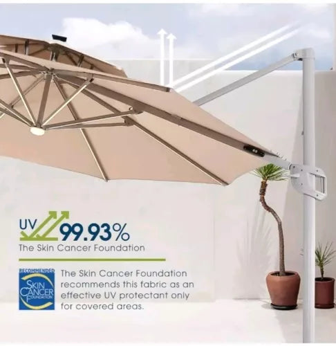 12 FT Cantilever Patio Umbrella with Solar Lights, Offset Umbrella Outdoor Pa...