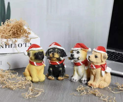 invvni Pack-4 Cute Dog Statues Home Decor, 4" Dogs Ornaments Christmas Decor