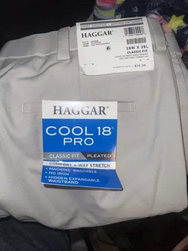 Haggar Cool 18 Pro Classic Fit Flat Front Comfort Stretch Gray Pants Size 38x30