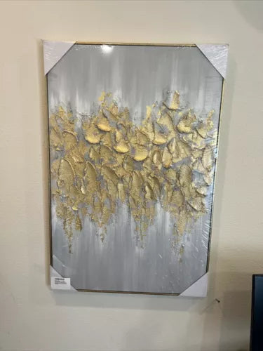 Framed Gold Abstract Wall Art - Glam 24"W x36"H x3Panel Framed Gold&Neutral
