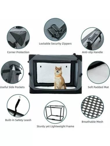 36 Inch Collapsible Crate for Large Dogs, 4-Door Foldable Soft Kennel with Ch...