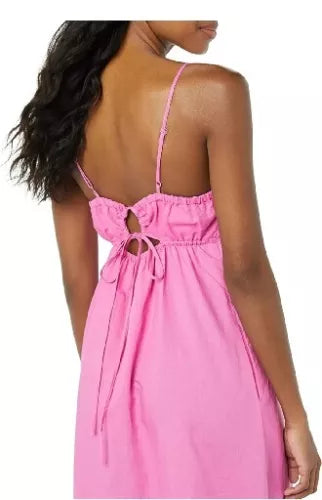 Goodthreads Women's Linen Tiered Midi Dress 55% Linen, 45% Cotton, Pink, Small