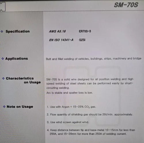 Hyundai SM-70S 1.6mm Solid Welding Wire 44 lbs