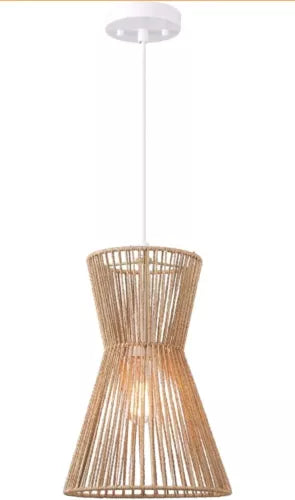 Globe 65793 Grace 1-Light Pendant Lighting, Matte White, Natural Twine Shade,