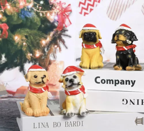invvni Pack-4 Cute Dog Statues Home Decor, 4" Dogs Ornaments Christmas Decor