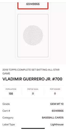 2018 Topps Vladimir Guerrero RC Rookie Complete ALL-STAR Edition PSA 10 LOW POP