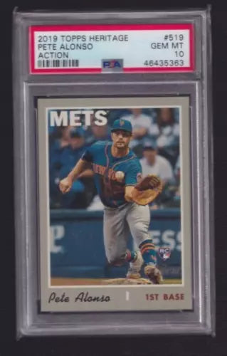 2019 Topps Heritage Action #519 Pete Alonso RC rookie Card 🔥SP LOW POP- PSA 10