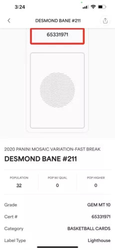 2020 Panini Mosaic Desmond Bane RC Rookie Variation Fast Break PSA 10 LOW POP 32