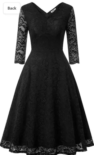 JASAMBAC Black Lace Dress for Women Evening Party Floral Cocktail Formal Large