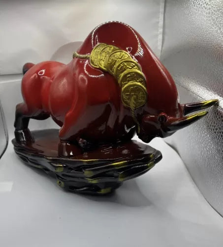 Home Decoration Pottery Porcelain Money Wealth Zodiac Year Ox Bull Oxen Cow RARE