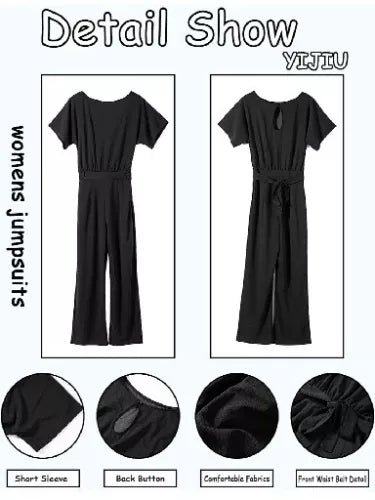 Women One Piece Jumpsuit Short Sleeve Long Romper Medium