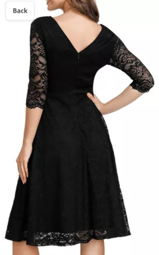 JASAMBAC Black Lace Dress for Women Evening Party Floral Cocktail Formal Large