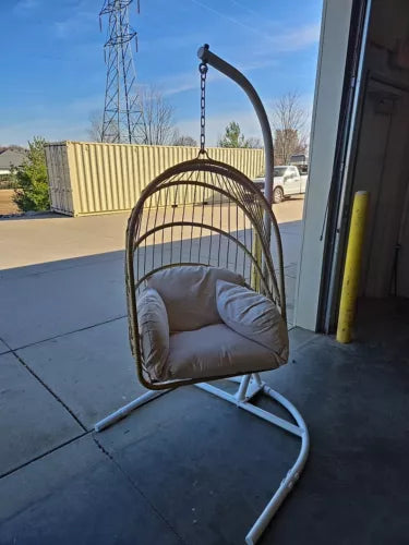 Hammock Chair with Stand Hanging Cushioned Swing Egg Chair for Indoor White