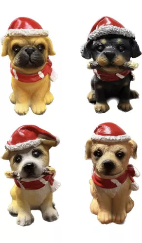 invvni Pack-4 Cute Dog Statues Home Decor, 4" Dogs Ornaments Christmas Decor
