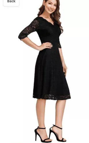 JASAMBAC Black Lace Dress for Women Evening Party Floral Cocktail Formal Large