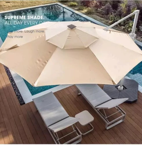 12 FT Cantilever Patio Umbrella with Solar Lights, Offset Umbrella Outdoor Pa...