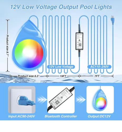 LED Pool Lights APP Control RGB Dimmable Underwater Submersible Lights Magnets
