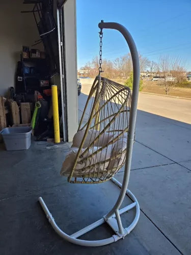 Hammock Chair with Stand Hanging Cushioned Swing Egg Chair for Indoor White