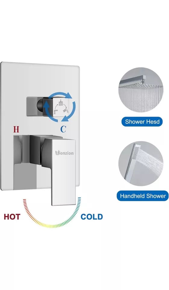 Brush Nickel Rainfall 12" Shower Faucet System High Pressure + Hand Held Luxury