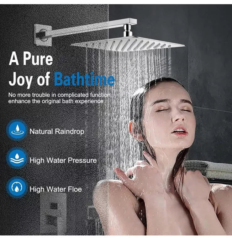 Brush Nickel Rainfall 12" Shower Faucet System High Pressure + Hand Held Luxury
