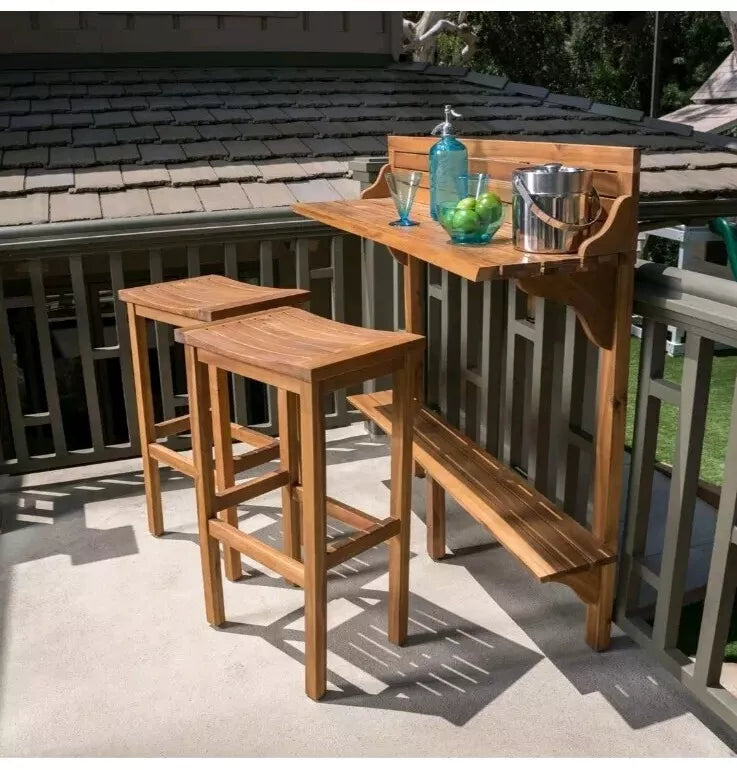 Caribbean 3pc Acacia Wood Patio Bar Set - Natural - Christopher Knight Home