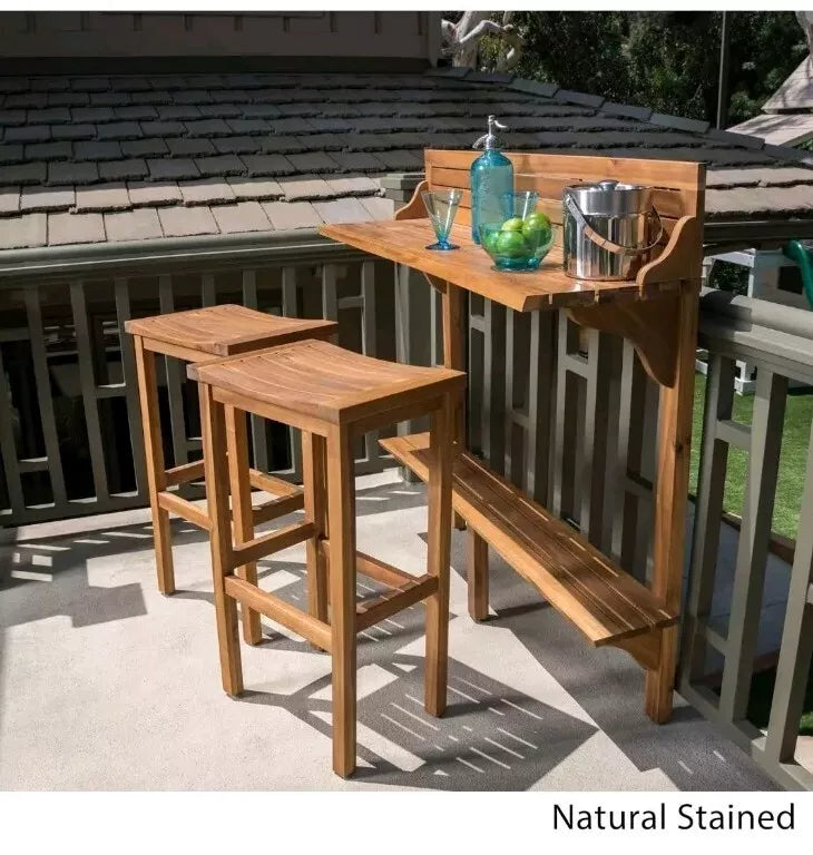 Caribbean 3pc Acacia Wood Patio Bar Set - Natural - Christopher Knight Home