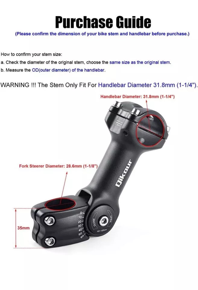 Bike Stem Adjustable 60 Degree 31.8mm 1-1/4" / 25.4mm 1" Handlebar Stem for MTB,