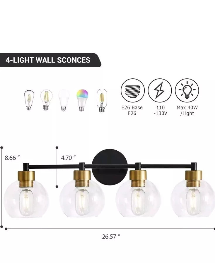 Black And Gold Bathroom Light Fixtures 4 Lights Bathroom Vanity Light Black Roun