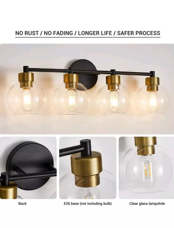 Black And Gold Bathroom Light Fixtures 4 Lights Bathroom Vanity Light Black Roun