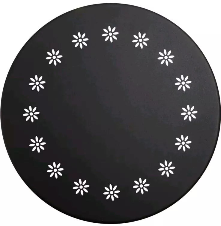 Black Round Weather Resistant Steel Patio Side Table with Flower Cut Outs